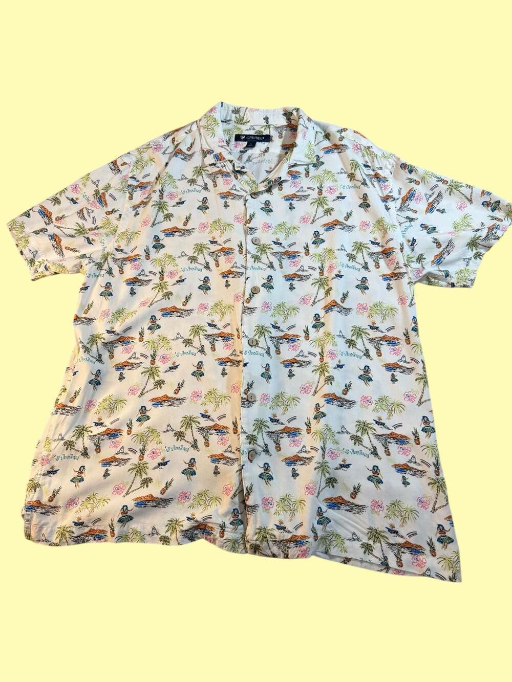 Cremieux Men's Large Tropical Hawaiian Hula Dancer Palm Tree Button Up Shirt